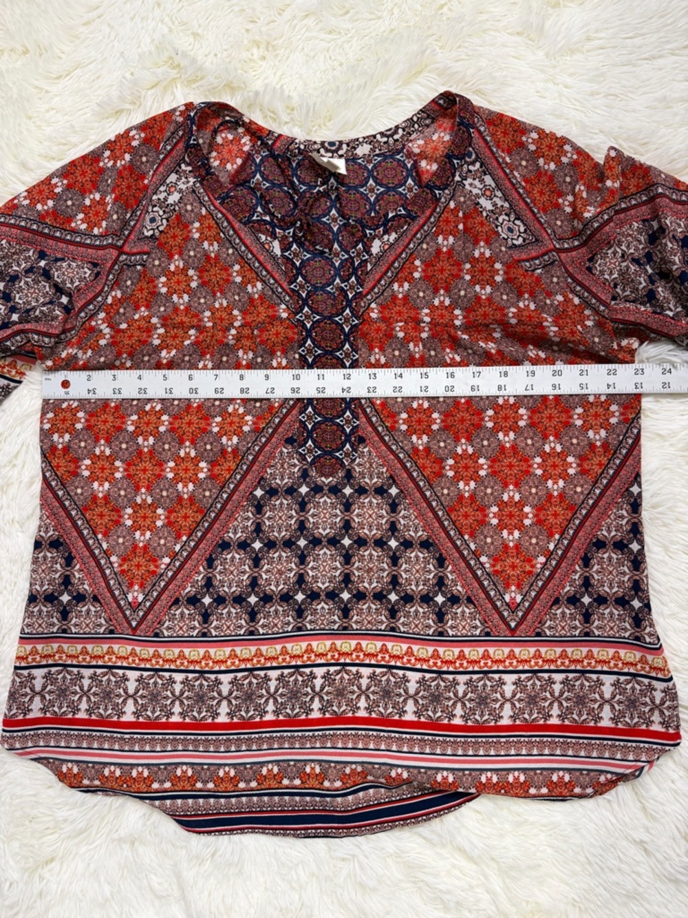 fig and flower Anthropology Boho V-Neck Tunic - Red, Navy, Cream Size Large - Picture 6 of 10